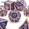 7 Pcs Dark Blue Skull Metal Dice Solid Metal Polyhedral Dice Set Suitable for Role-Playing RPG Board Game Card Game