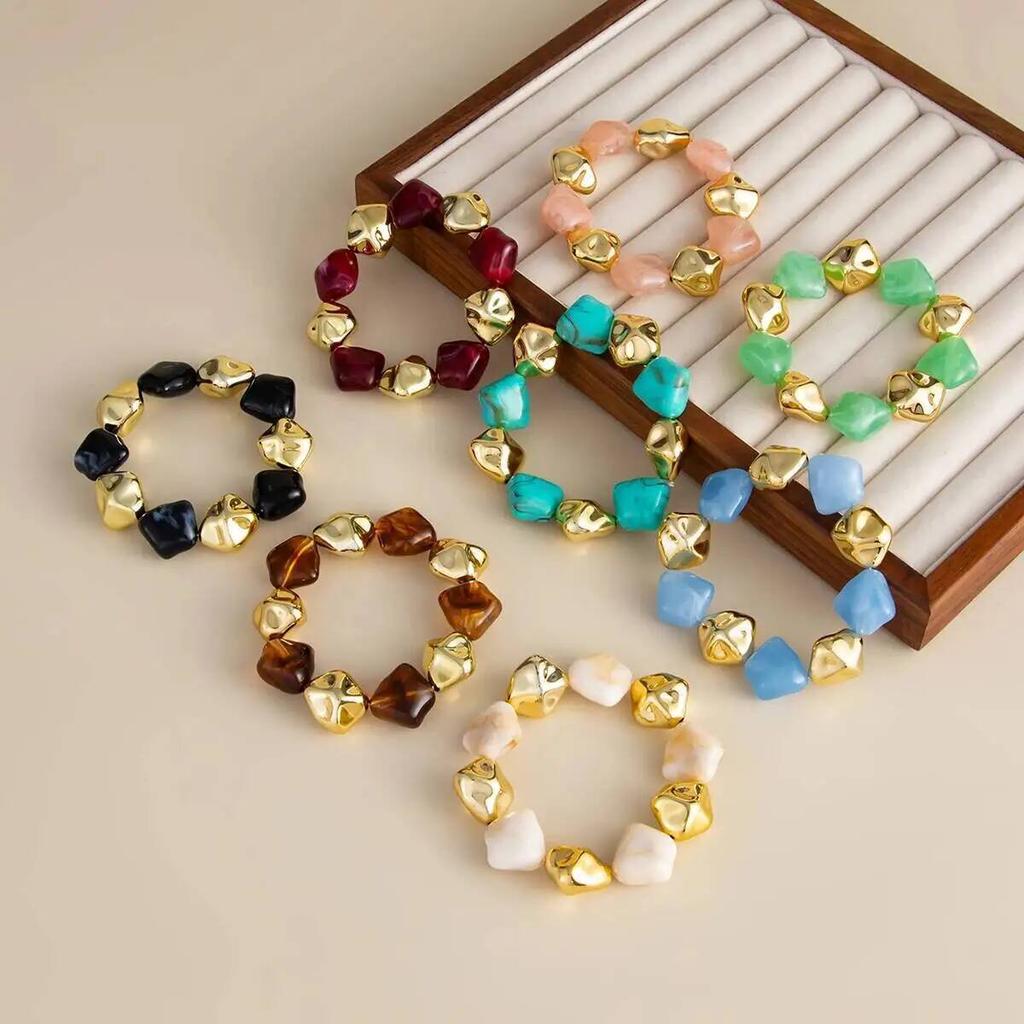 IngeSight.Z 8 Colors Boho Acrylic Irregular Bead Chain Bracelets Women Vintage Geometric Handmade Bangle Couple Jewelry Pulsera