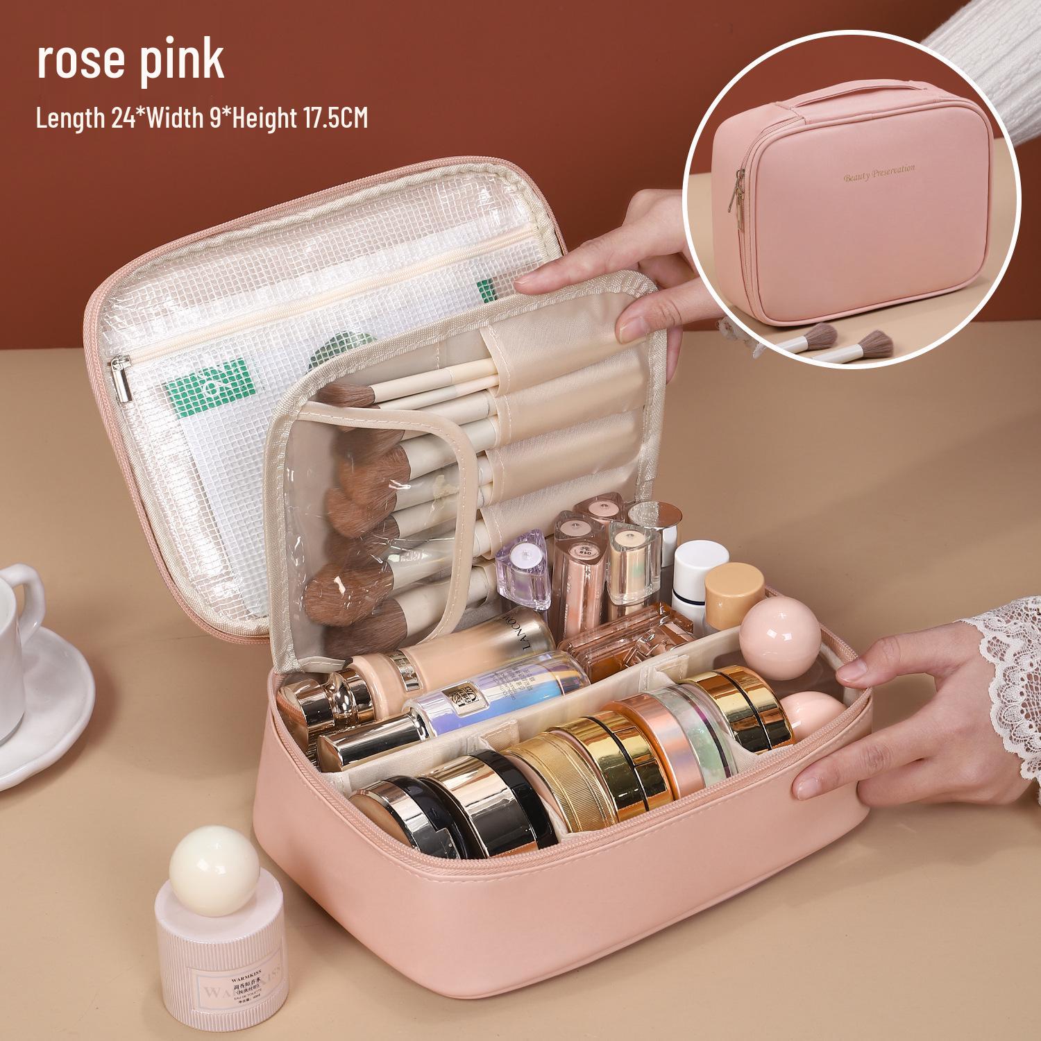 

Водонепроницаемая женская косметичка большой вместимости из ПУ с разделенными слоями и прочной конструкцией