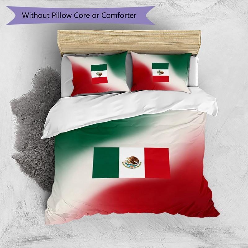 Mexico footbal Printed Bedding 3 Piece Set Cozy Breathable Bed Cover Set as Housewarming Holiday Gift