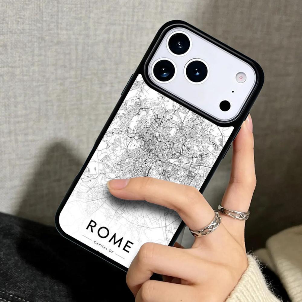 Capa Case for iPhone 17 Air 16 Pro Max 15 Plus 11 13 Mini 14 12 Back Phone Cover Ins Travel Country Sketch City Map
