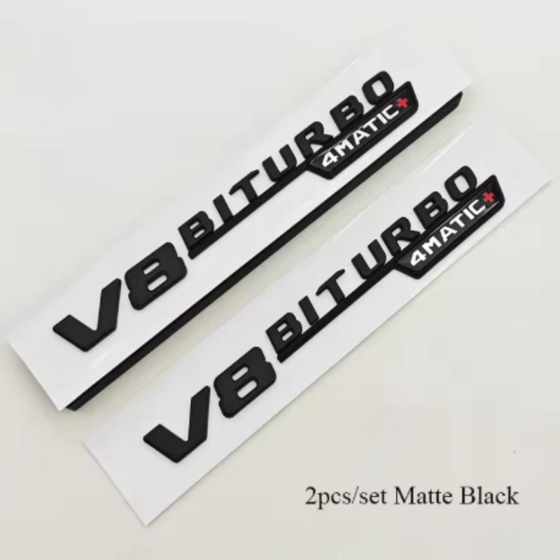 2pcs 3D ABS Vent Fender Trim Emblem Blade V8 BITURBO 4MATIC Logo Car Sticker Fender Badge For Mercedes Benz E300 E400 E53S E63S