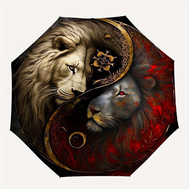 Yin Yang Lions: A Symbolic Fusion of Strength and HarmonyUmbrella, Portable 3-Fold Compact Umbrella for Men & Women Gift