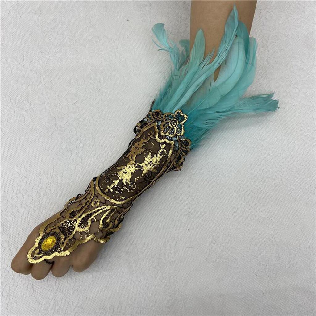 Bracelet Plume Gant Plume Gothique Dentelle Dorée Creuse Manchette Dentelle