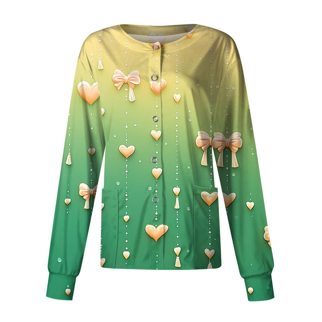 Women's Casual Fashion Long Sleeve Standing Collar Single Breasted Valentine's Day Print Workwear Jacket Tops