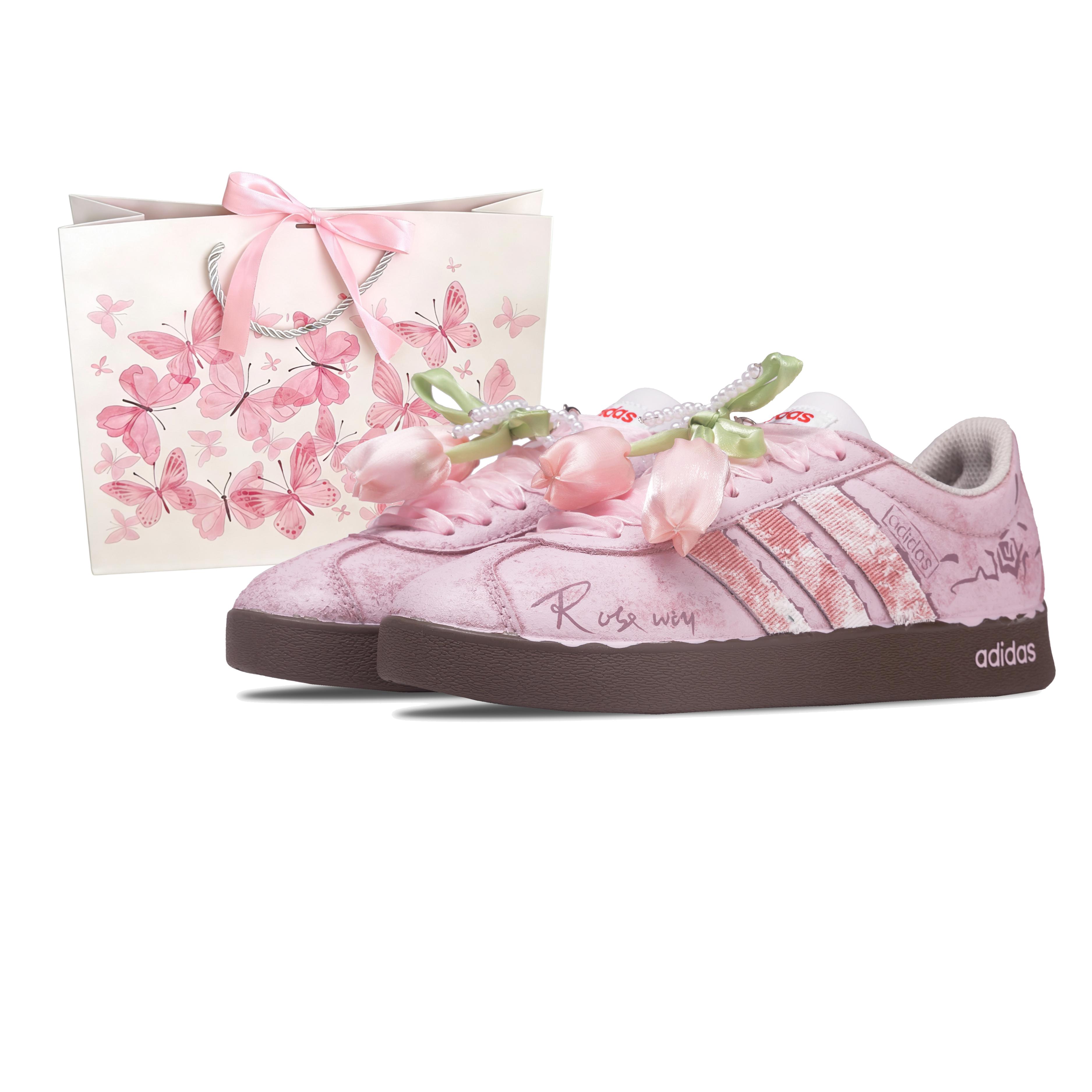 

Adidas VL COURT 2.0 Floral Breeze, Spacious Space Skateboard Shoes Women s Pink HQ1802(Team1551-) 37⅓