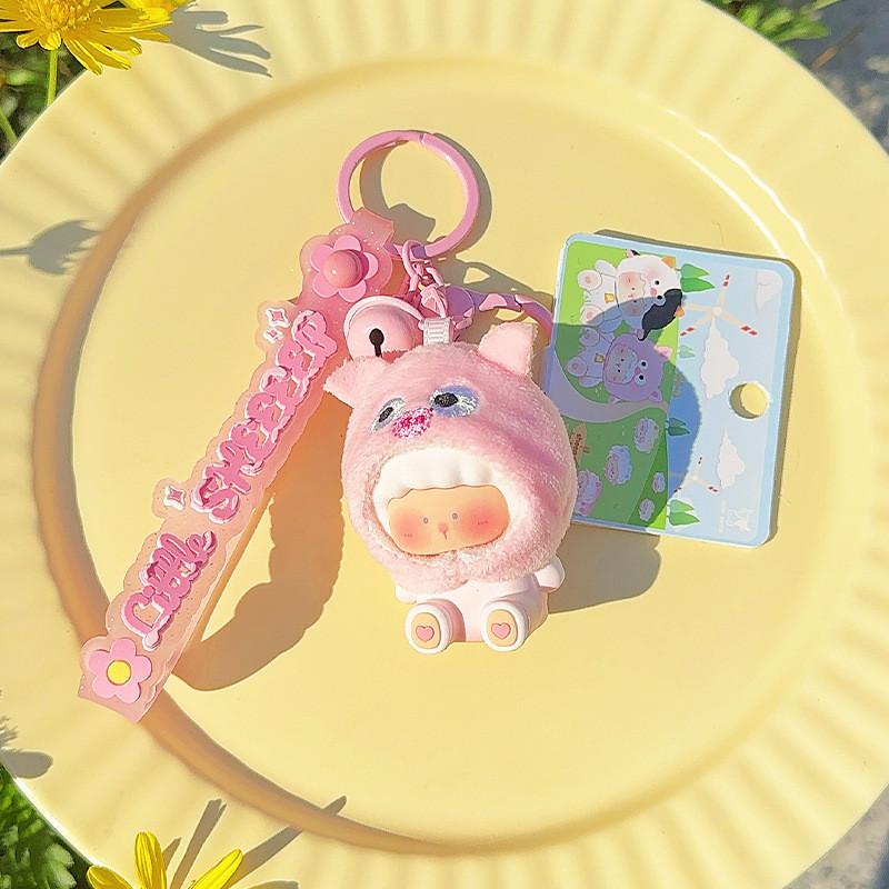 

Плюшевый красочный брелок с фермерским животным, милый аксессуар для ключей из смолы, оранжевый, розовый, синий розовый