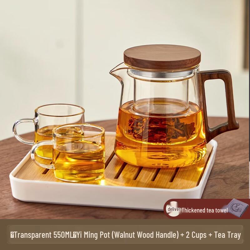 Handun Glass Tea Set with Pot, Cups & Tray
