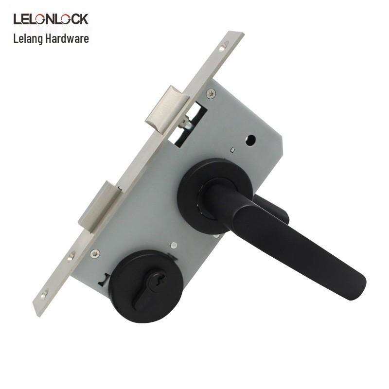 Silent Black Door Handle Set with Pure Copper Cylinder & 304 Stainless Steel Lever Lock