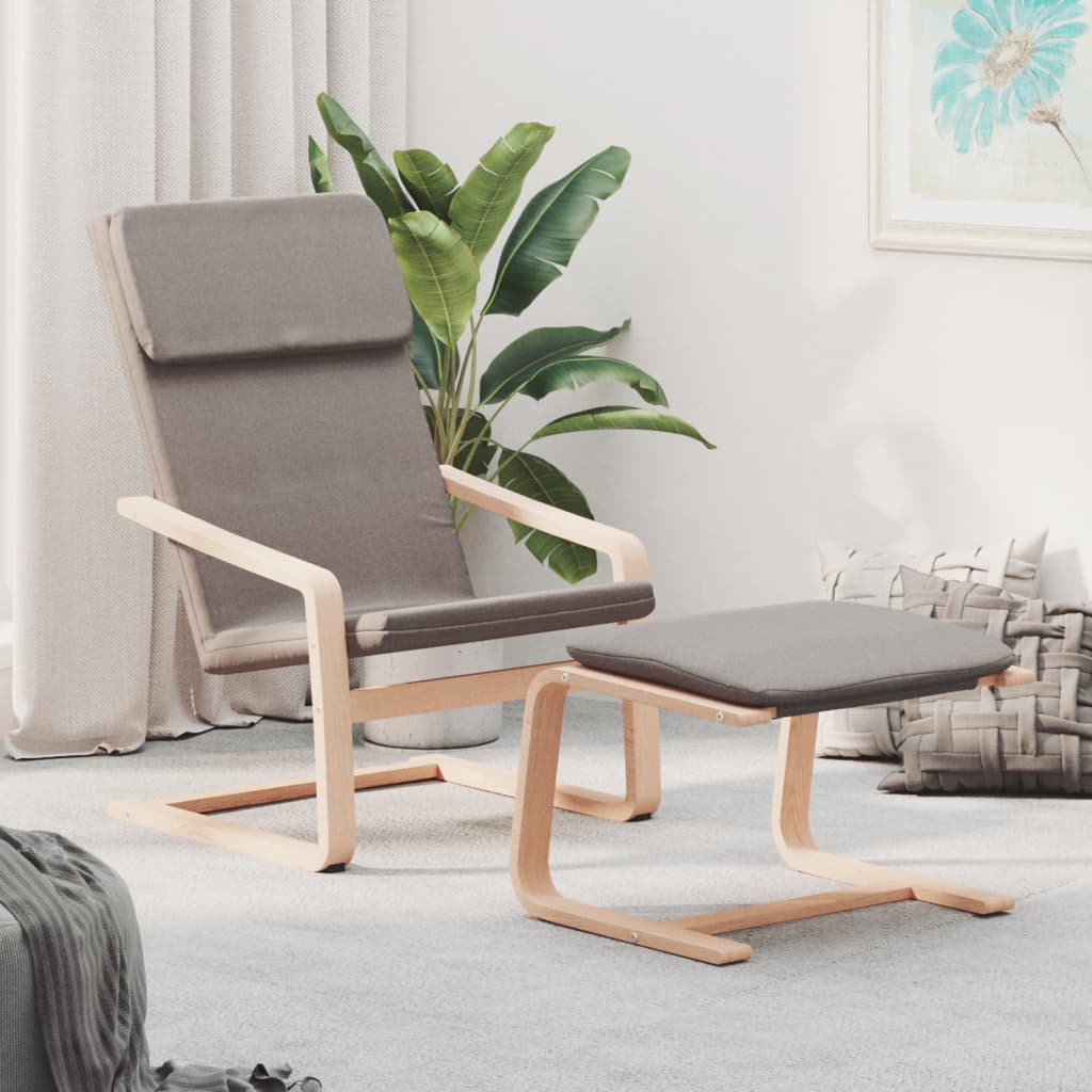 Armchair with Footrest, Taupe Color, Upholstered In Fabric