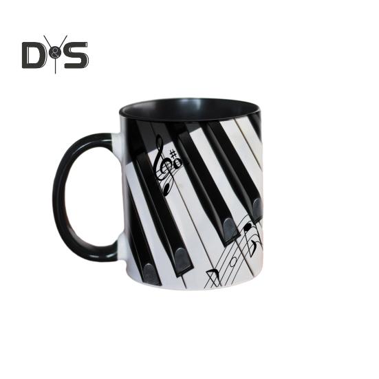 Hudební hrnek na kávu Keramická novinka šálek na noty Velká kapacita 350 ml Kytara Klavír Housle Hrnek na horké nápoje Hudební dárek pro milovníky hudby Home