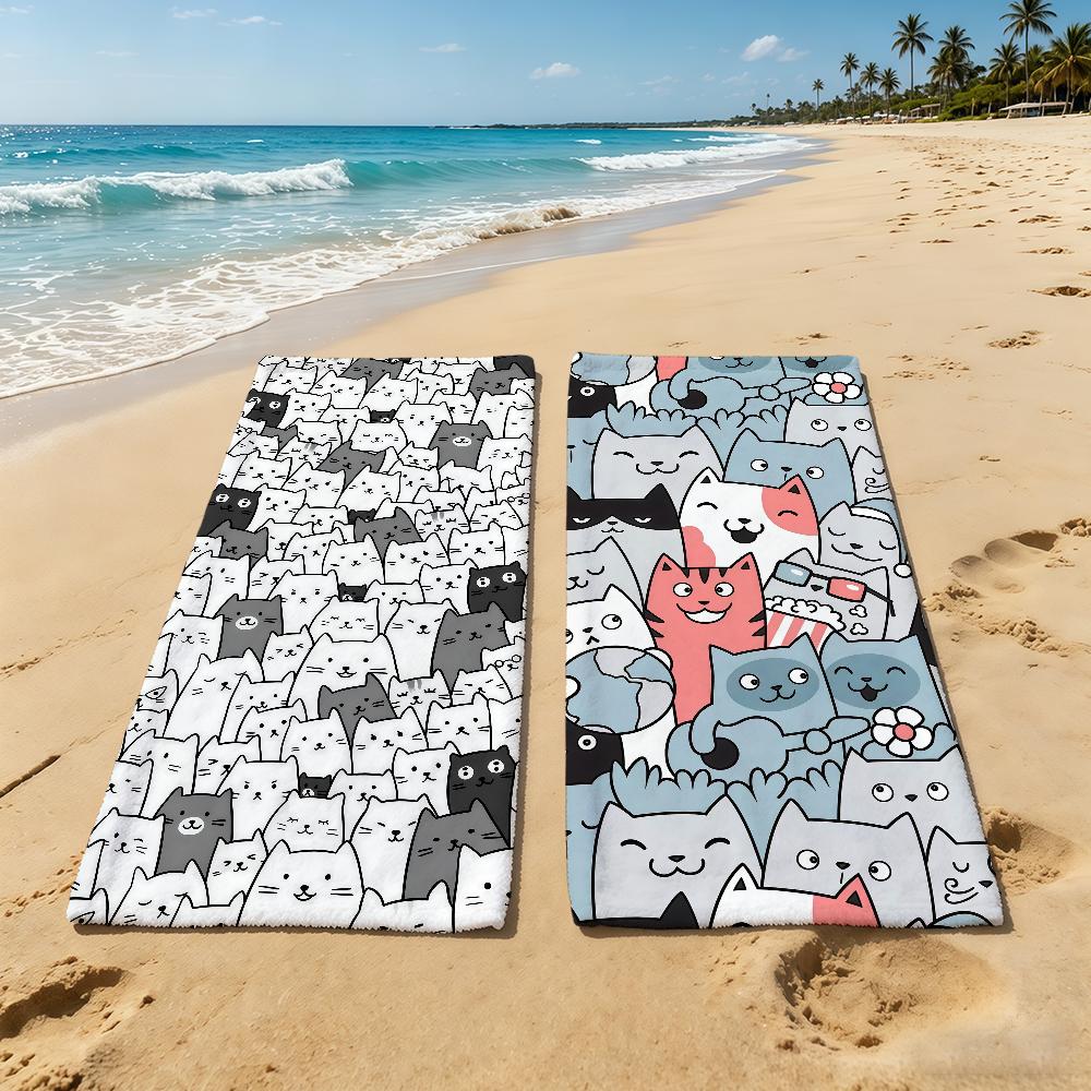 Towel For Outdoor Camping Beach Towel Cat Super Absorbent Quick-Drying Summer Cartoon Cute Towel