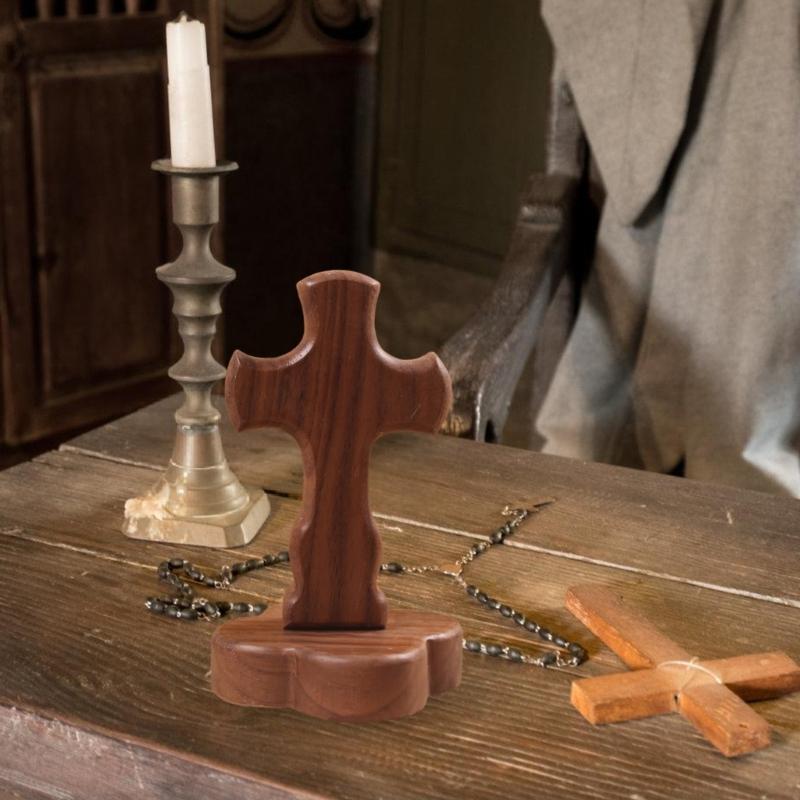 Natürliches Walnussholz Religiöses Stehkreuz Ornament mit abnehmbarem magnetischem Ständer Kirche Zuhause Ostern Glaube Handwerk