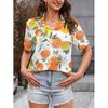 Versatile Women's Lemon Orange Fruit Print Lapel Button Short-sleeve Shirt Fashionable Casual Slim Fit Conceals Flaws Daily Wear