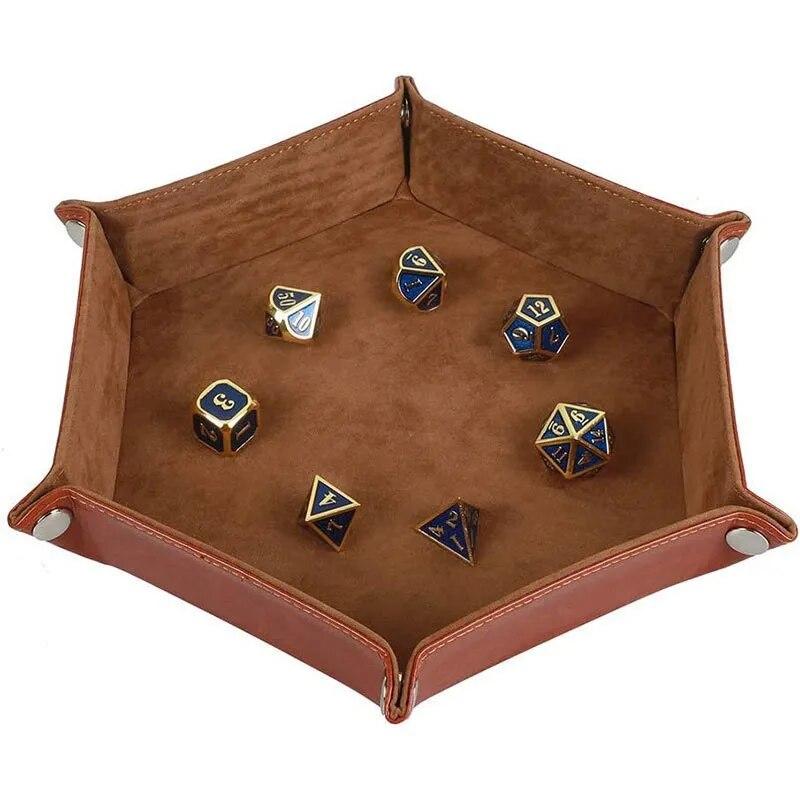 1 Pc PU Leather Velvet Folding Storage Tray Hexagonal Dice Tray Holder Storage Box Plain Desktop Storage Basket For Dice Games