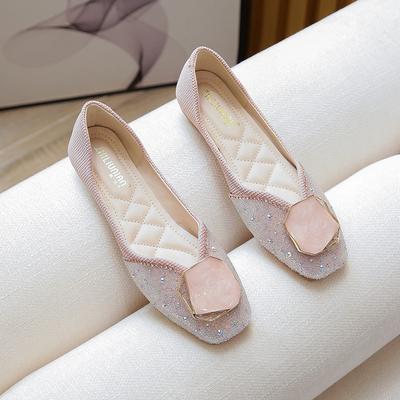 Flat Bottom Square Head Single Shoes Women's Spring and Autumn New Shallow Mouth Soft Sole Doudou Shoes Large Size