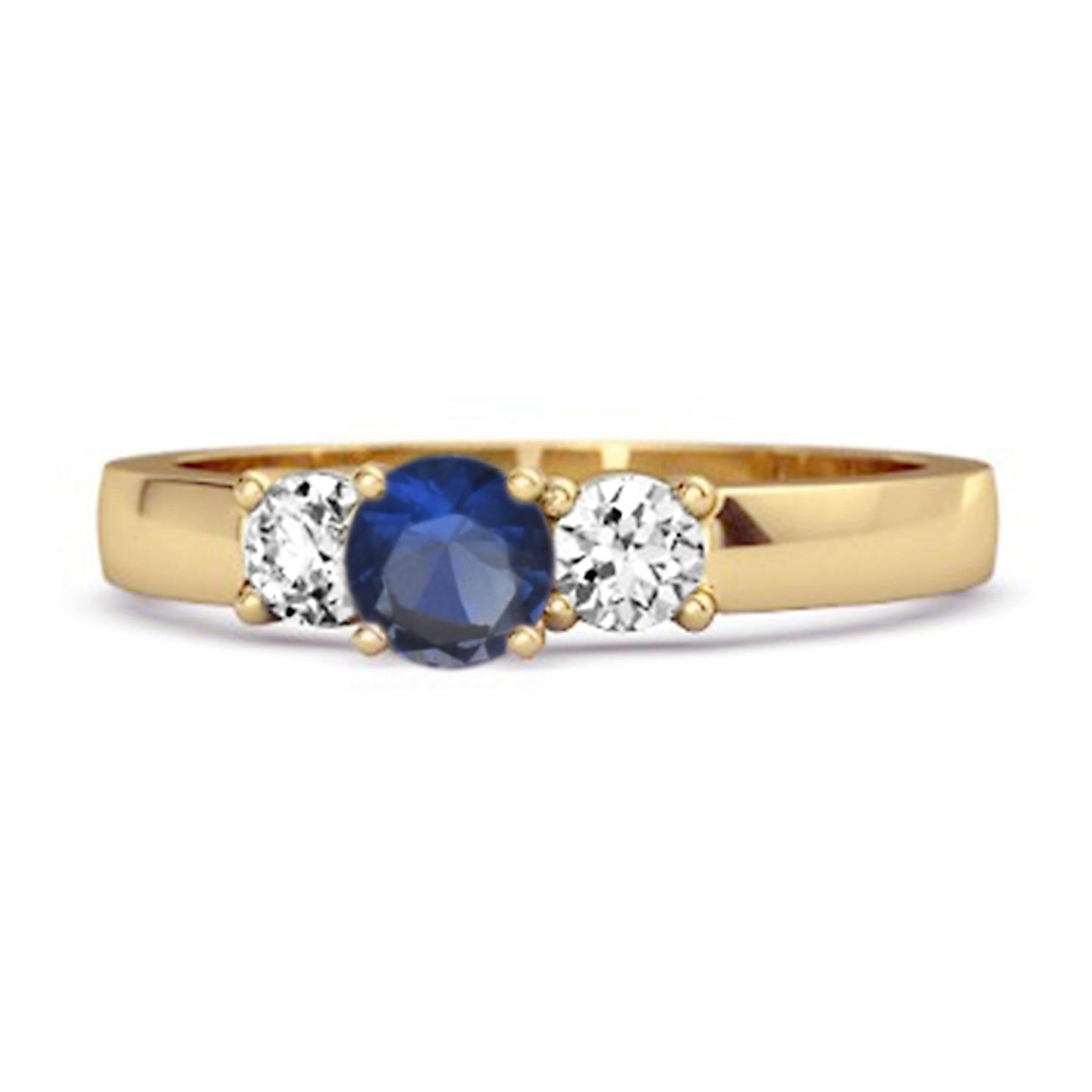Blue Sapphire Elegant Three Stone Ring - 925  Sterling Silver Gold Vermeil 8
