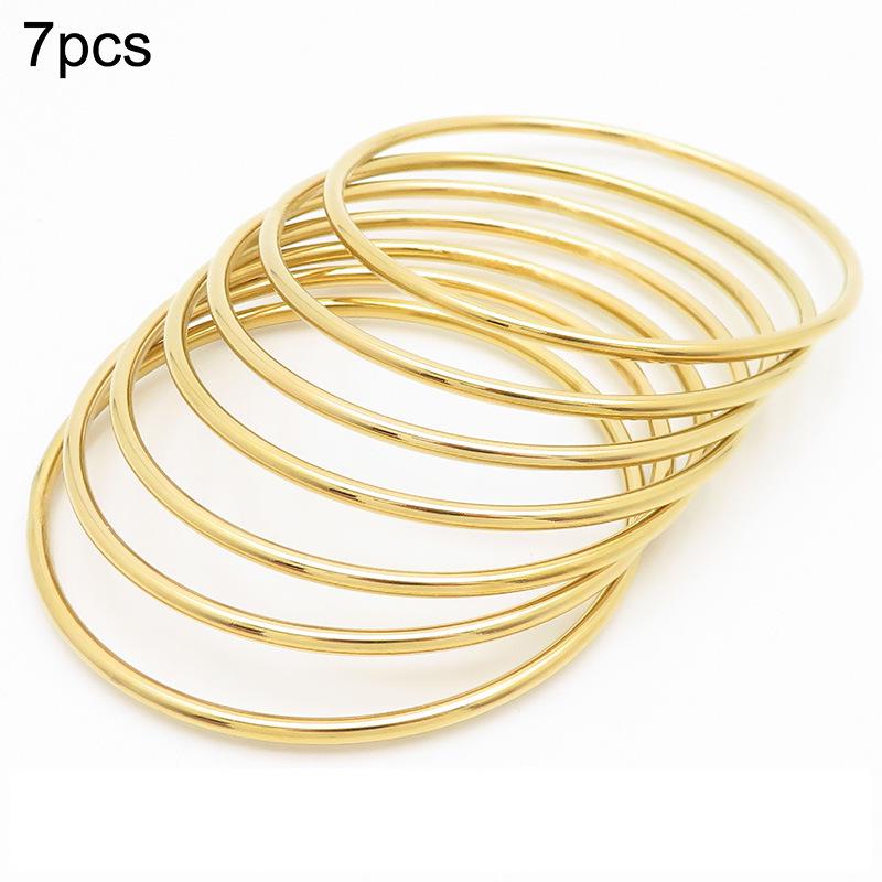 18K Gold-Plated Titanium Steel Stacking Ring and 3mm Round Bangle Bracelet Set for Women