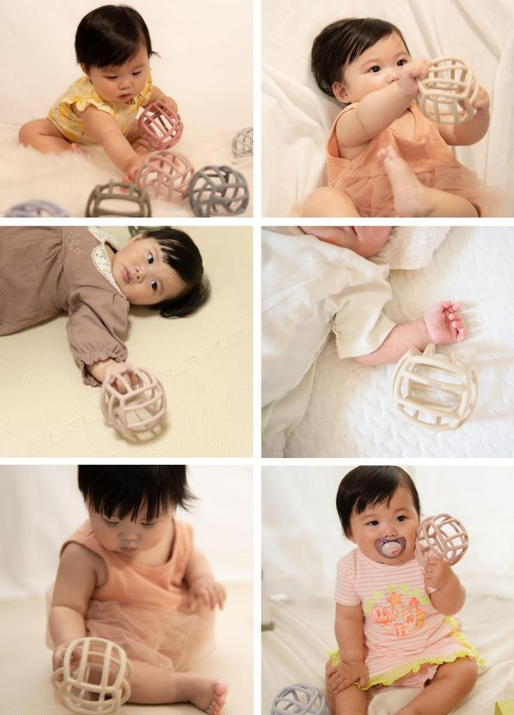 Dadikko Baby Ball Silicone Ball Baby Toy 0 Years Old Rattle Educational Toy Macaron Ball Rattle (Ash Gray)