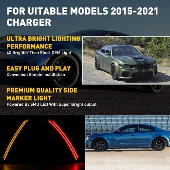 4X Smoked LED Side Light Marker For Dodge 2015- Charger Widebody Fender L+R