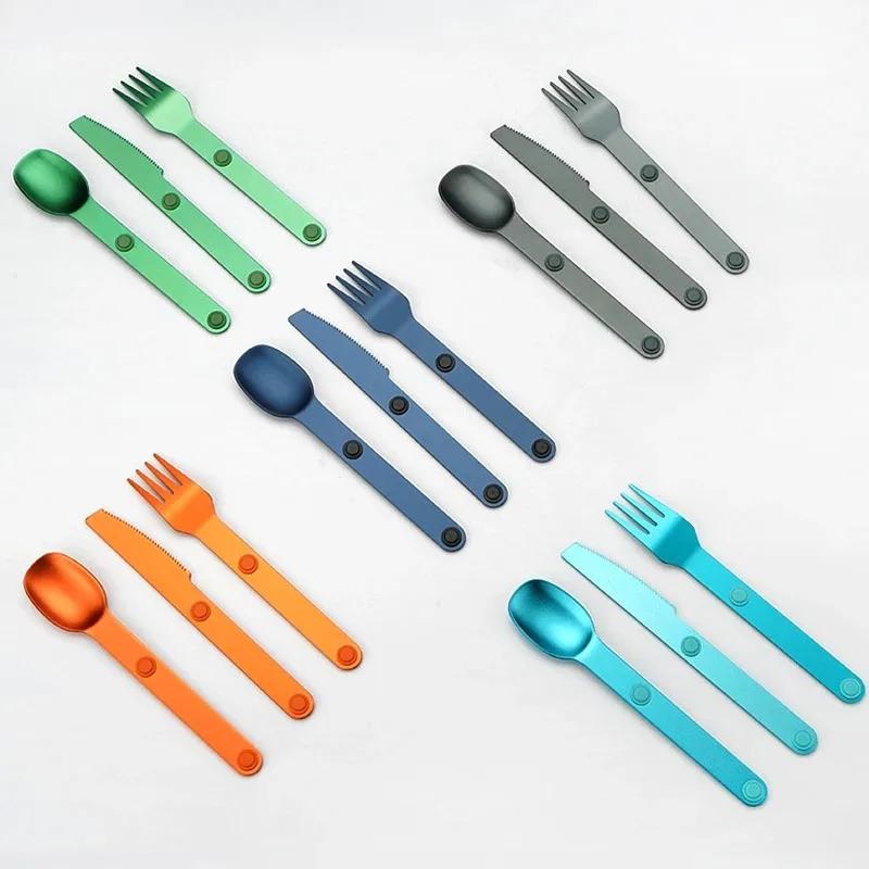 3pcs Magnetic Aluminum Cutlery Set - Travel Picnic Camping Cutlery Set Including Steak Knife, Spoon, Salad Fork