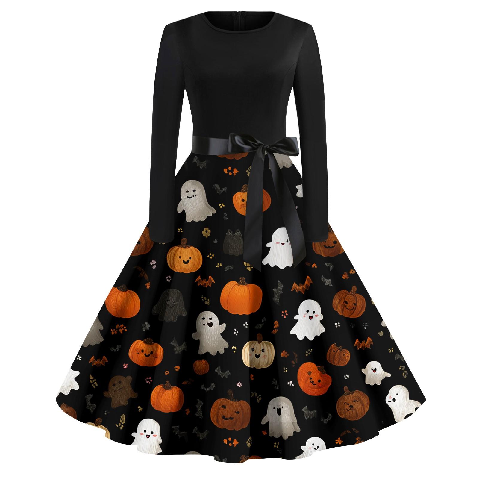 

Женские модные платья с круглым вырезом, повседневные, приталенные, с принтом на Хэллоуин, с длинным рукавом XXL чёрный