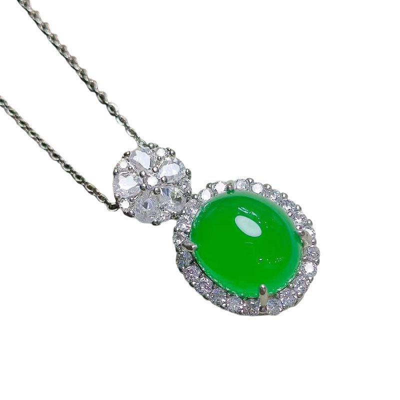 Натуральный ретро-кулон-ожерелье из зеленого агата и халцедона, овальный