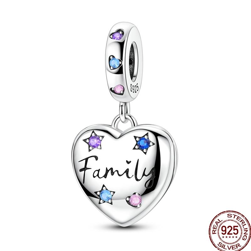 100% Copper Heart Family Charms Beads Pumpkin Pave Zircon Pendant Fit Original Bangle Bracelet Jewelry Gifts Making
