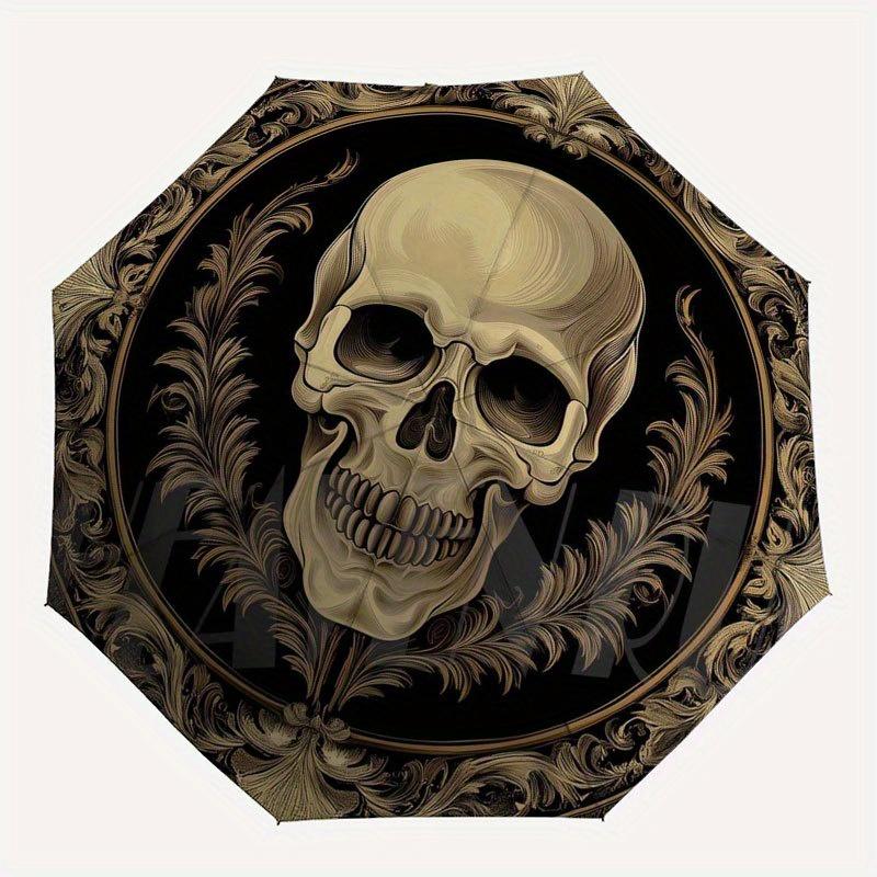Elegant Skull Decorative Plate, Gothic Wall ArtUmbrella with Cute Design, Portable 3-Fold Compact Umbrella for Men & Women, Valentine's Day Mother's D