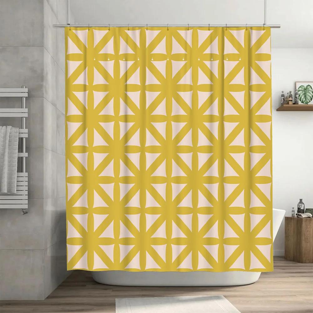 Modern Floral Shower Curtain Yellow Cream Printed Waterproof Fabric for Home Bathroom Decor