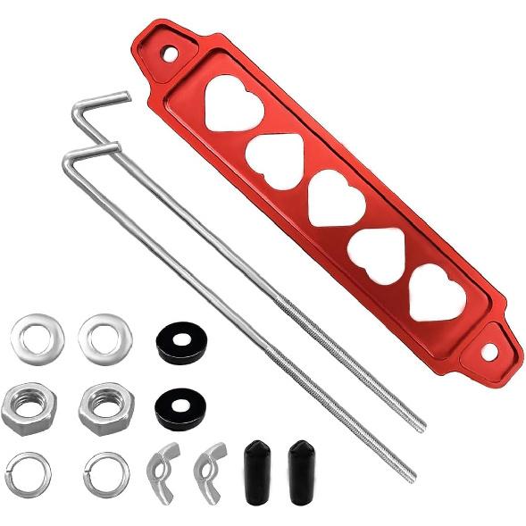 Car Battery Hold Down Bracket Set, Aluminium Alloy Car Battery Tray with Stainless Steel J Bolts, Car Battery Tie Down Mount Bracket, Universal Car красный
