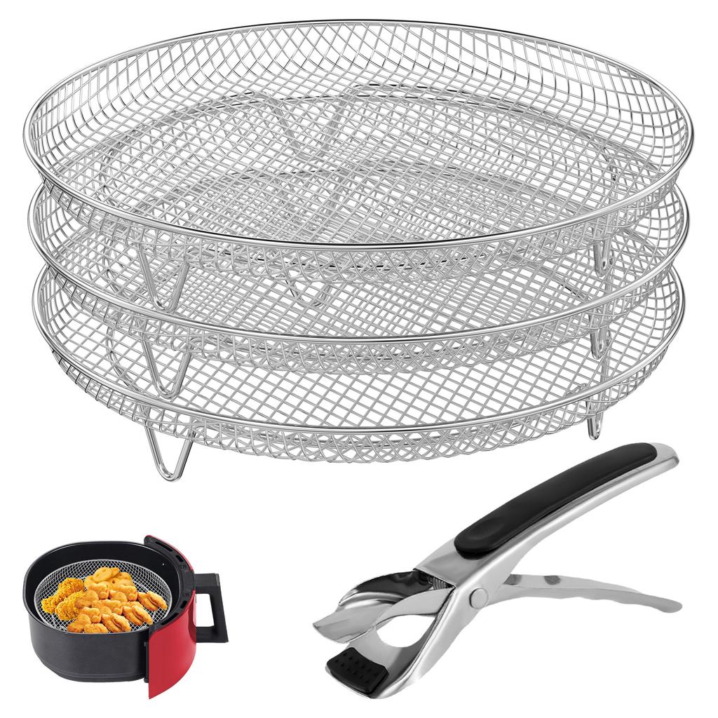 Air Fryer Rack Stainless Steel 3 Layer Air Fryer Stand Evenly Heated Baking Basket Tray Stackable Grilling Rack for Baking
