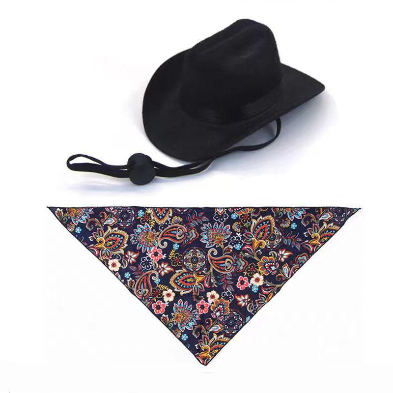 Pet cat denim hat headwear mini denim dog hat triangle scarf combo