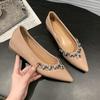 French temperament pointed patent leather rhinestone single shoes women's summer flat-soled shoes inner height increase gentle shallow mouth soft sole