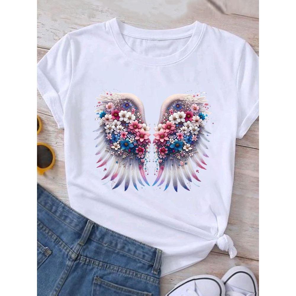 Women's printed candy flower T-shirt, casual wear, short sleeved T-shirt, women's fashionable graphic T-shirt