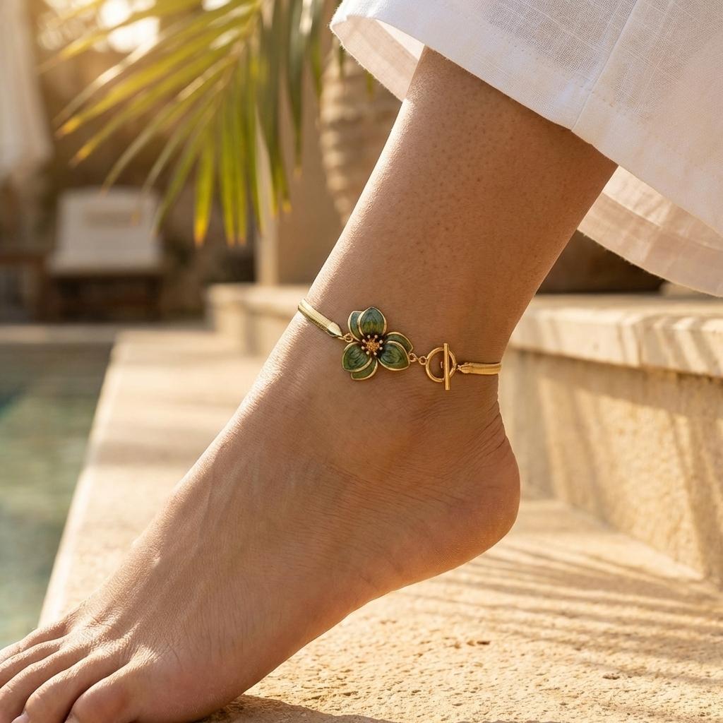 Fashion Colorful Multi Petal Flower Anklets for Women Elegant Chic Flat Snake Bone Chain OT Buckle Anklets Girl Wedding Gift