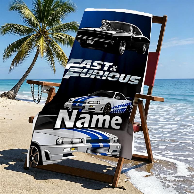 Custom Name Personalized Skyline GT Print Beach Towel, for Trip Camping Beach Party Home Decor, Birthday Gift for Family & Friends