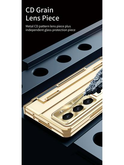 Samsung ZFold7 Flat Hinge Protective Case with Electroplated Lens Film and Leather Design (Compatible with FOLD6 and W22)