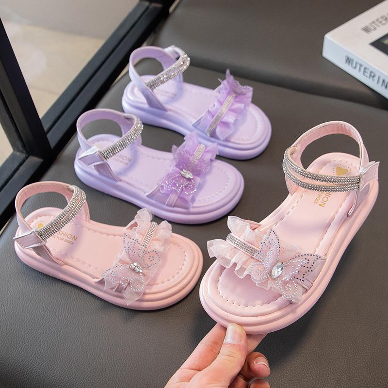 Summer Girls Princess Sandals Fashionable Cute Soft Sole Beach Shoes Kids Comfortable Outdoor Footwear