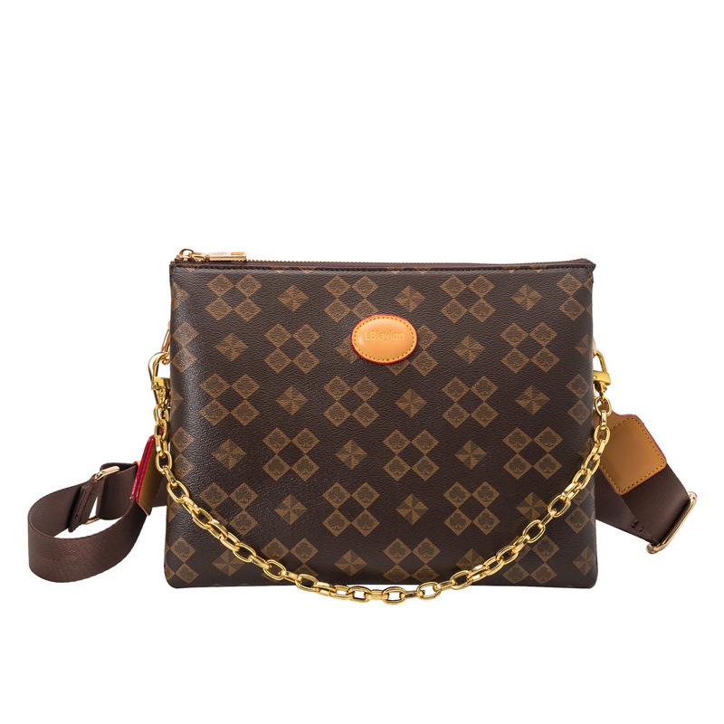 

Retro unisex shoulder bag, new women s bag, plaid printed small square bag, chain, hand bag, messenger bag. темно-коричневого