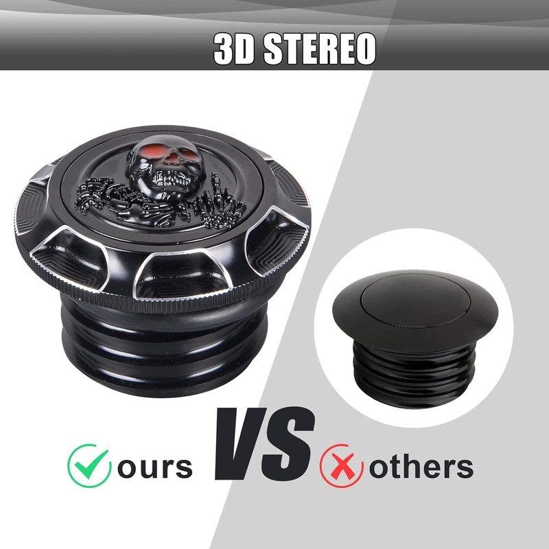 For Harley Sportster XL 1200 883 X48 Dyna Aluminum Fuel Gas Tank Cover Cap 3D Chrome Skull Red Eyes Style