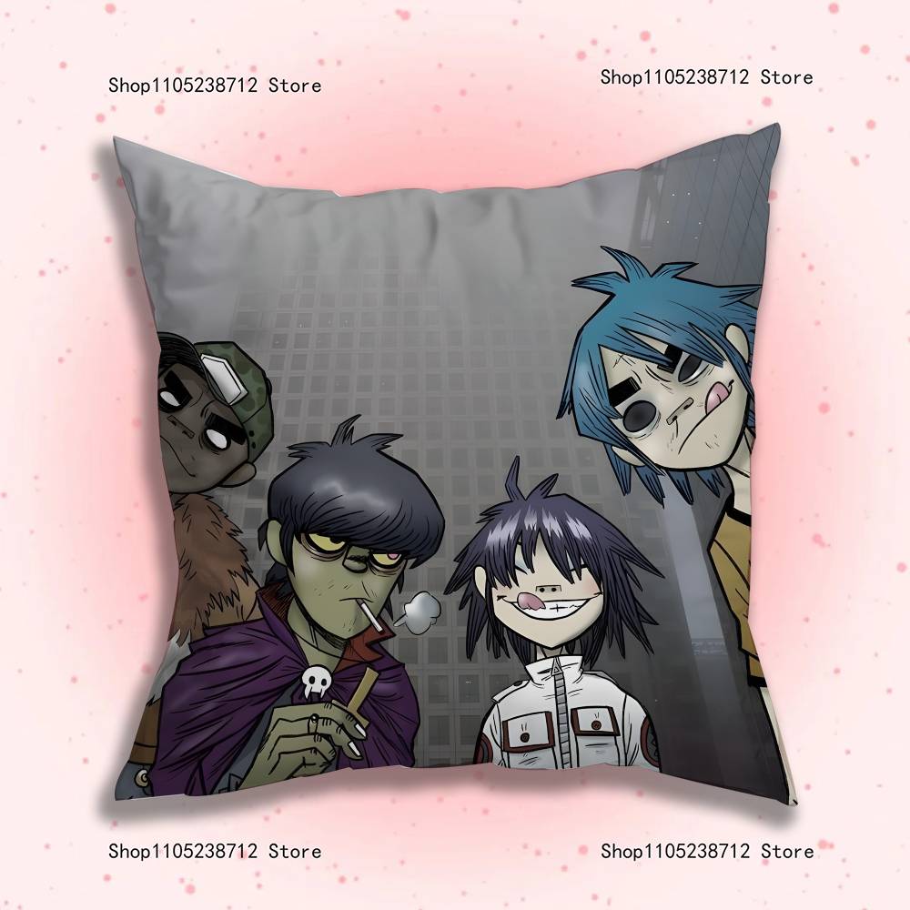 G-Gorillaz Rock Band Pillow Covers Cartoon Sofa Decorative Home Double-Sided Printing Short Plush Cute Cushion Cover