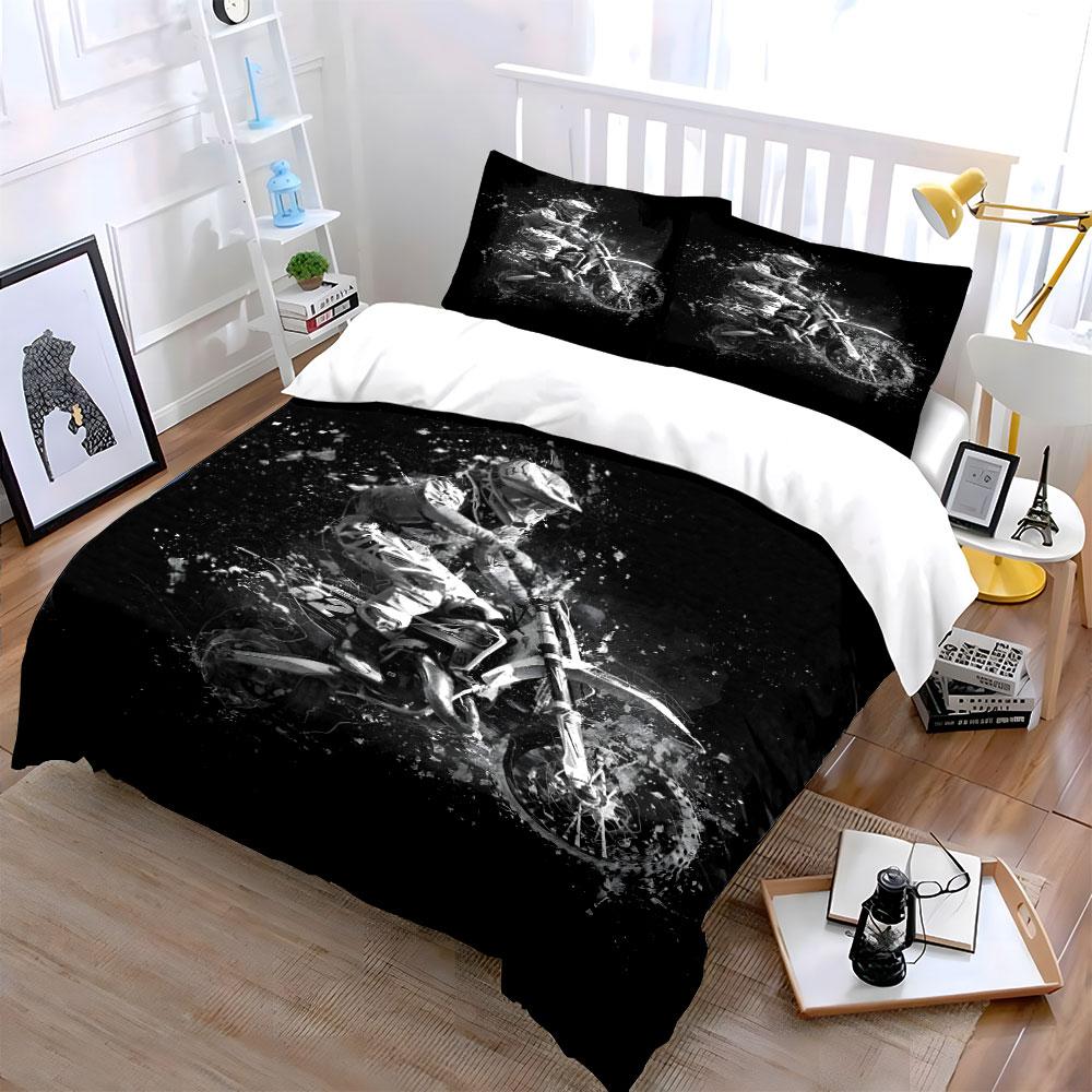 Motorcycle Stunt Leap In Artistic Style Bedding Set for Kids Luxury Gift 3pcs Digital Print Comforter Set Soft Comfortable