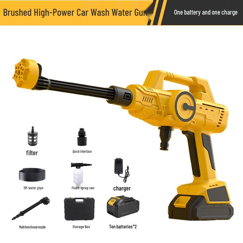 Rechargeable Wireless High-Pressure Car Washer - Lithium Battery Powered High-Power Water Gun for Household Car Cleaning