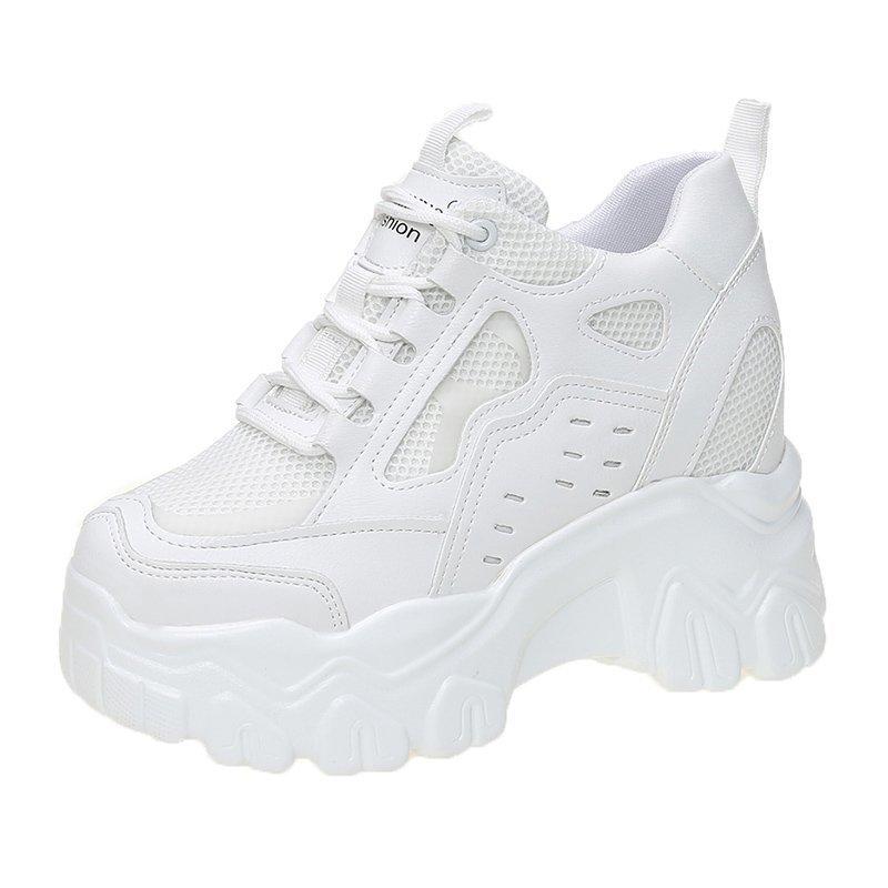 

Модные кроссовки на платформе для женщин, массивная обувь, брендовые модные кроссовки для ходьбы, повседневная обувь высотой 10 см, женская шнуровка, вулканизированная обувь, Shoehj9 37 белый