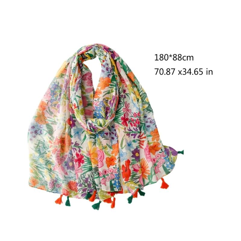 Fringed Women Lady Floral Scarf Soft Neck Scarf Stylish Shawl Wrap Elegant Floral Scarves Neckerchief