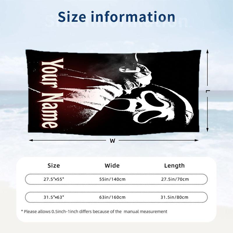Beach Towel Custom Name Text, Quick Dry Large Towel For Beach HomeScream Ghostface
