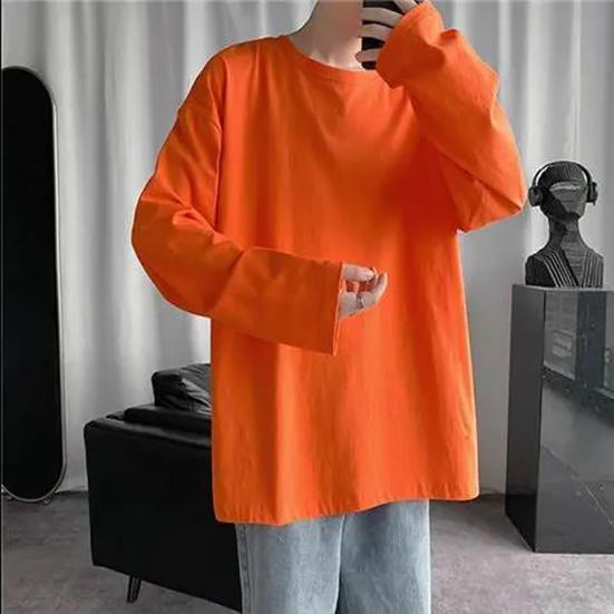 Loose Long Sleeved Sleeved T-shirt Men's Spring Autumn Pure Color Big Size Casual T-shirt