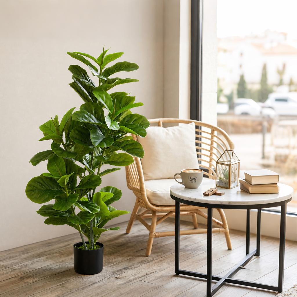 Artificial Ficus Plant, 110 cm Tall with 90 Leaves & Pot for Living Room