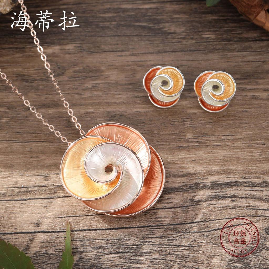 New Color Oil Irregular Rose Stud Earrings Pendant Set, Ladies Premium Necklace Earrings